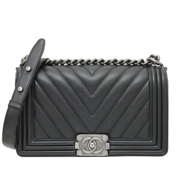 Chanel Black Chevron Boy Medium Bag For Sale