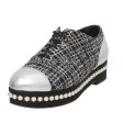 Chanel Black Silver Tweed Pearl Lace Up Oxford 37 Online