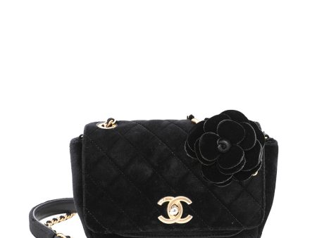 Chanel Black CC Velvet Camellia Flower Bag Cheap