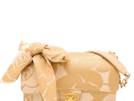 Chanel Bicolor CC Raffia Camellia Print Flap Bag W- Twilly Discount