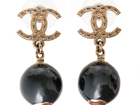 Chanel Black CC Faux Pearl Drop Earrings Online