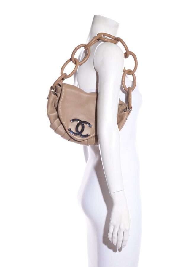 Chanel Taupe Limited Edition Accordion Pleat Lambskin Leather Shoulder Bag Online Sale