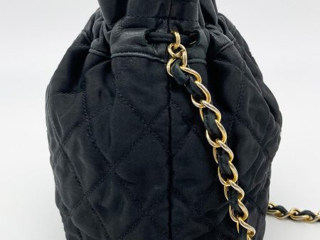 Vintage Chanel Black Satin & Leather Drawstring Bucket Bag Fashion