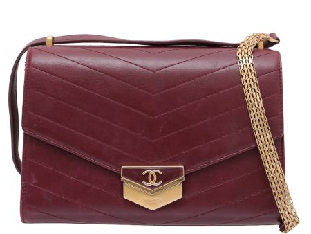 Chanel Burgundy CC Chevron Medal Flap Bag on Sale