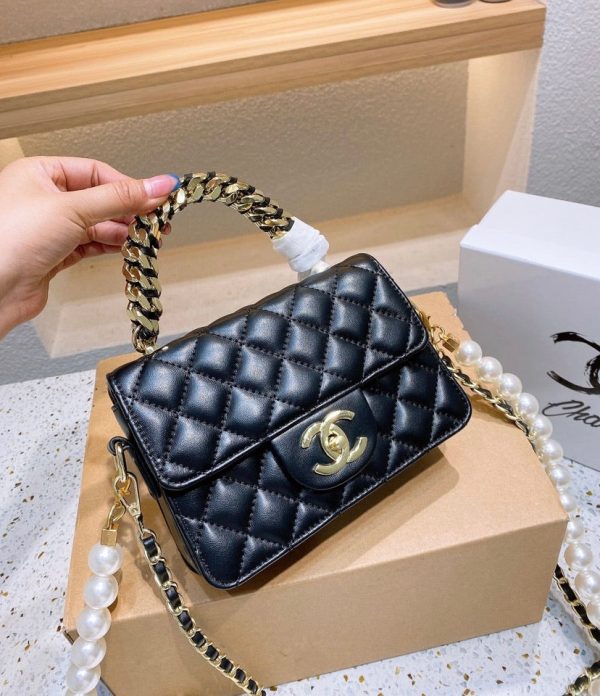 Black leather Chanel handbag Fashion