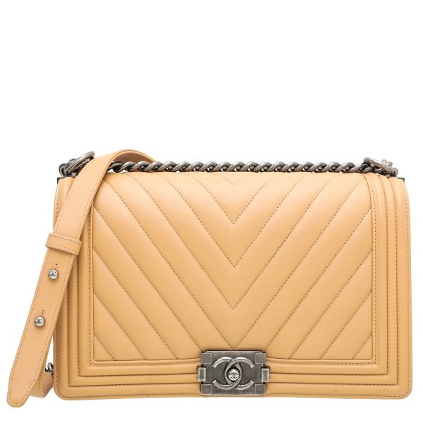 Chanel Beige Le Boy Chevron New Medium Bag For Sale