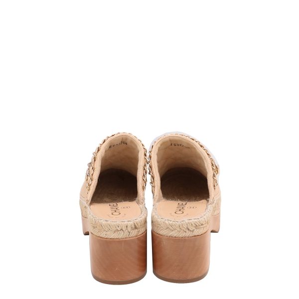 Chanel Bicolor CC Chain Espadrille Wooden Mules 38 Online now