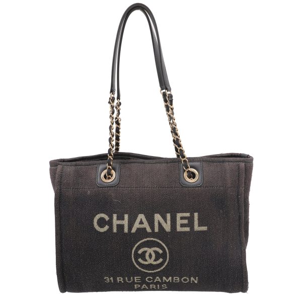 Chanel Black Gold Deauville Metallic Fabric Small Bag Online Hot Sale