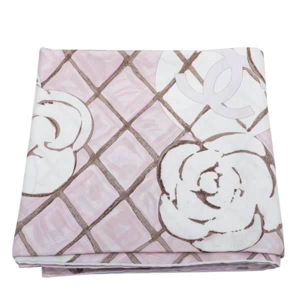 Chanel Bicolor CC Logo Camellia Quilted Silk Scarf Online Hot Sale