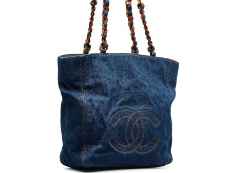 Blue Chanel CC Denim Tote Bag For Sale