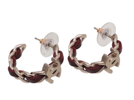 Chanel Burgundy CC Woven Chain Hoop Earrings Cheap