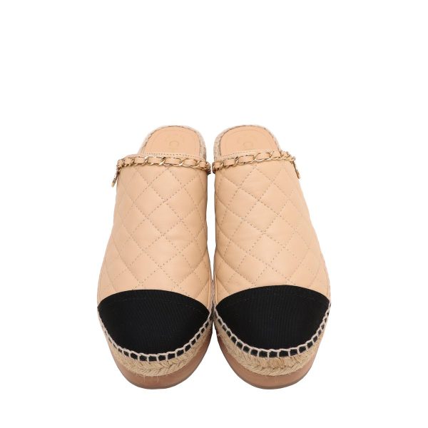 Chanel Bicolor CC Chain Espadrille Wooden Mules 38 Online now