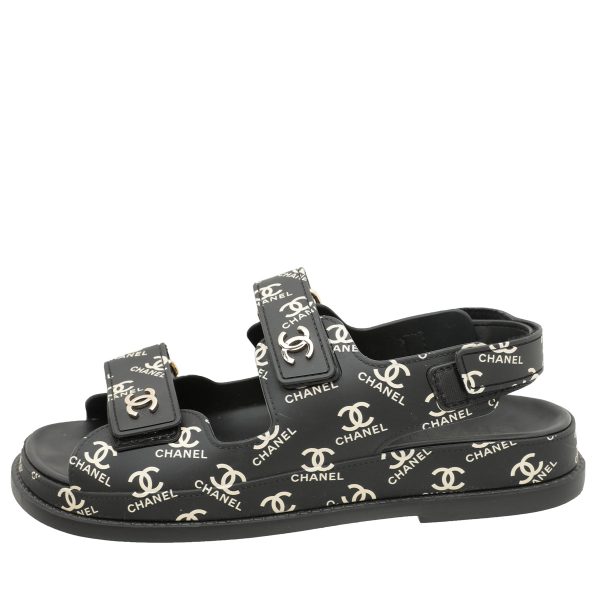 Chanel Black CC Dad Logo Print Sandals 38 Hot on Sale