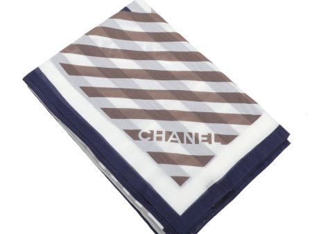 Chanel WhiteBlue Multicolor Logo Multi Stripes Print Cotton Silk Scarf For Sale