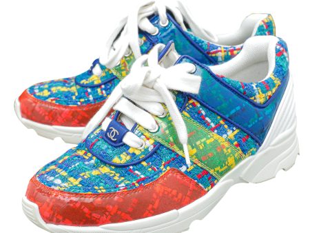 Chanel Blue Multicolor Tweed PVC Sneakers 36.5 Fashion