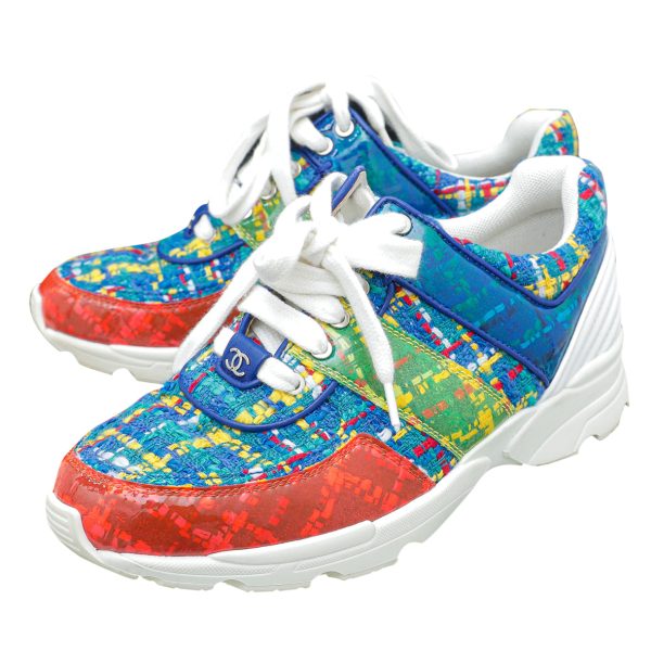 Chanel Blue Multicolor Tweed PVC Sneakers 36.5 Fashion