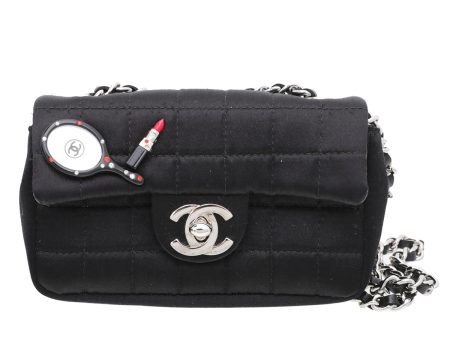 Chanel Black Satin CC Lipstick Mirror Charm Mini Bag Fashion