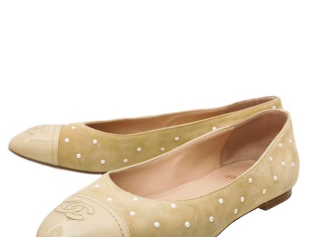 Chanel Beige CC Cap Toe Pearl Ballerina Flats 39 Hot on Sale