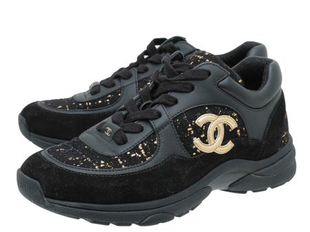 Chanel Bicolor CC Suede Tweed Sneakers 37 For Sale