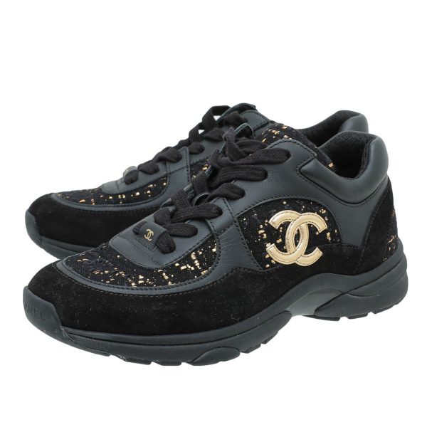 Chanel Bicolor CC Suede Tweed Sneakers 37 For Sale