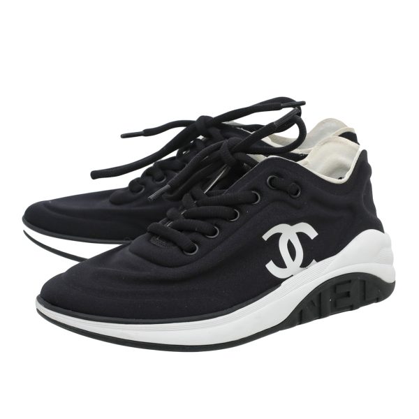 Chanel Black CC Logo Lycra Trainer Sneaker 36.5 Discount