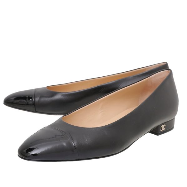 Chanel Black Cap Toe Flats 39 Online