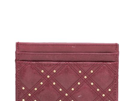 Chanel Burgundy CC Studded Rock Quilted Card Holder on Sale