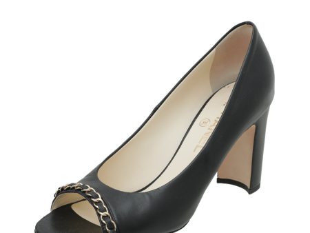 Chanel Black CC Chain Peep Toe Pump 39 Online now