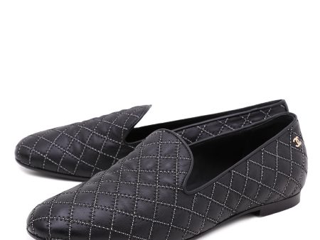 Chanel Black Zigzag & Contrast Diamond Moccasin Loafers 39 Online Hot Sale