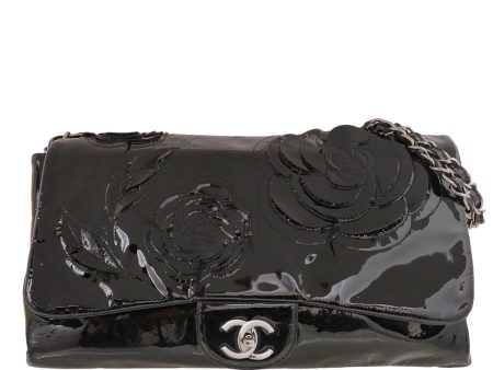 Chanel Black Camellia Accordion Flap Bag For Discount