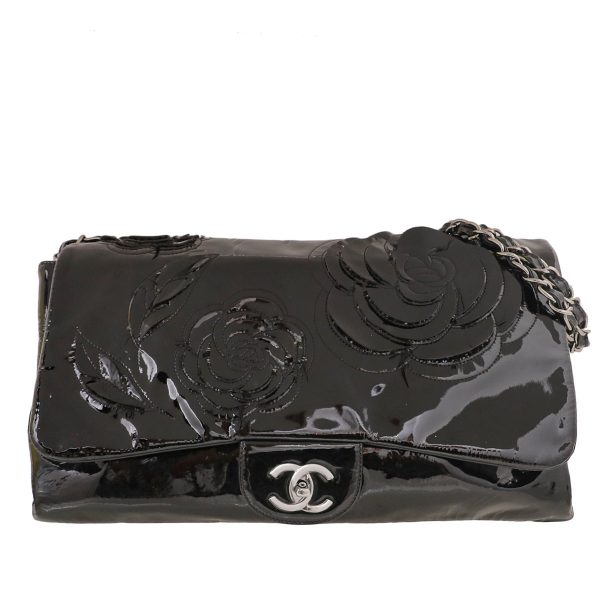 Chanel Black Camellia Accordion Flap Bag For Discount