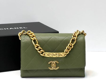 Chanel Logo Chain Flap Bag green For Cheap