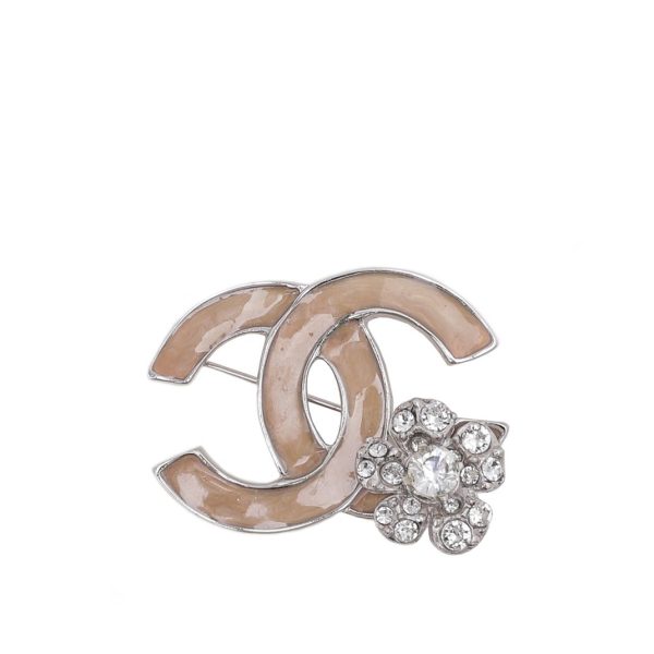 Chanel Bicolor Rhinestones Flower CC Enamel Brooch Fashion