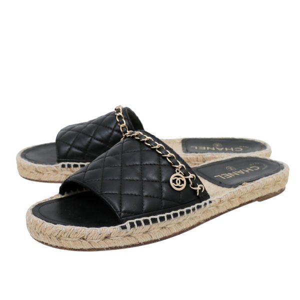 Chanel Black CC Charm Chain Espadrille Mules 40 Discount