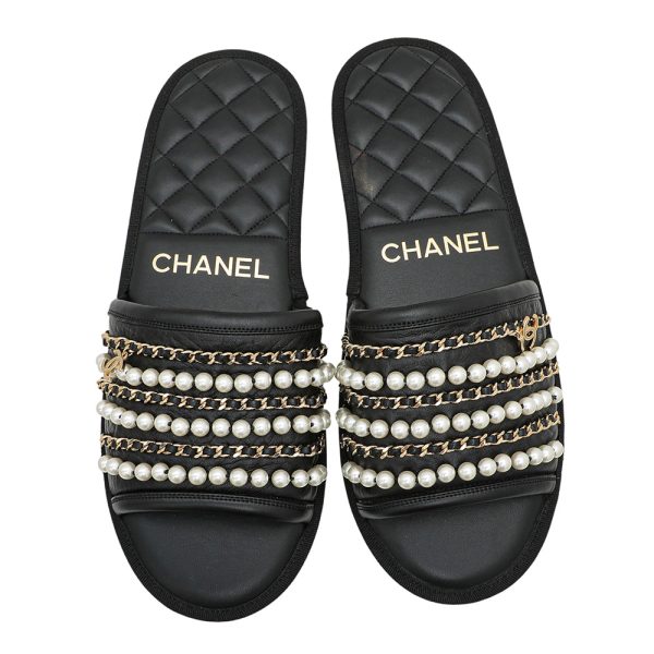 Chanel Black CC Pearl Chain Home Mules Large Online Hot Sale