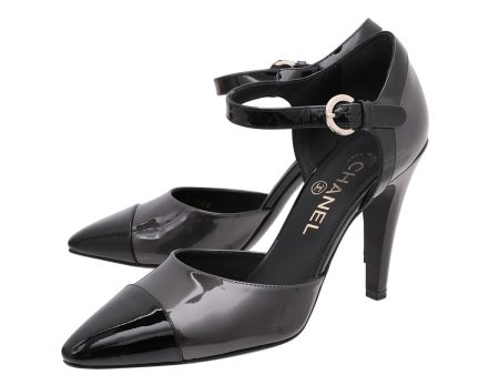 Chanel Black Cap Toe Ankle Strap Pump 38 Cheap