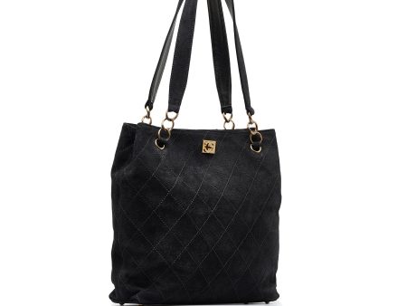 Black Chanel Wild Stitch CC Suede Leather Tote Online now