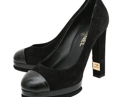 Chanel Black Cap Toe Platform CC On Heels Pumps 40 Discount