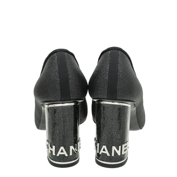 Chanel Black CC Glitter Grosgrain Cap Toe Logo Pumps 37 Online Hot Sale