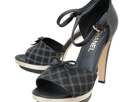 Chanel Black CC Tweed Bow Platform Sandals 39.5 Online