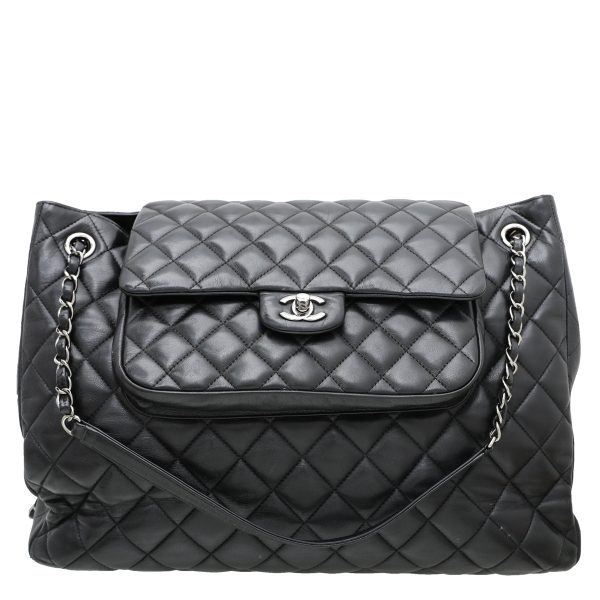 Chanel Black CC Front Flap Pocket Shopping Tote Bag Discount