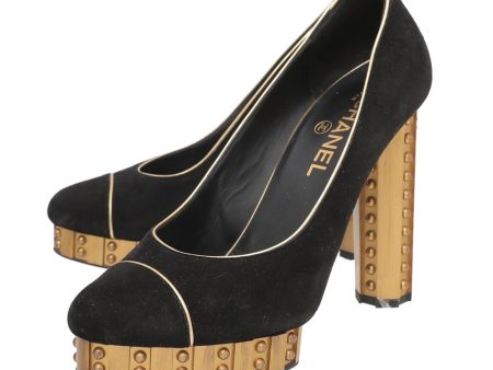 Chanel Bicolor Suede Studded Platform Pumps 39.5 Hot on Sale