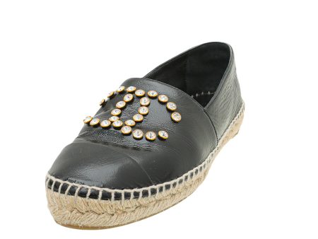 Chanel Black CC Crystal Espadrille Flat 39 Sale