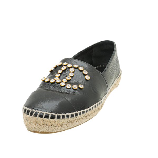 Chanel Black CC Crystal Espadrille Flat 39 Sale