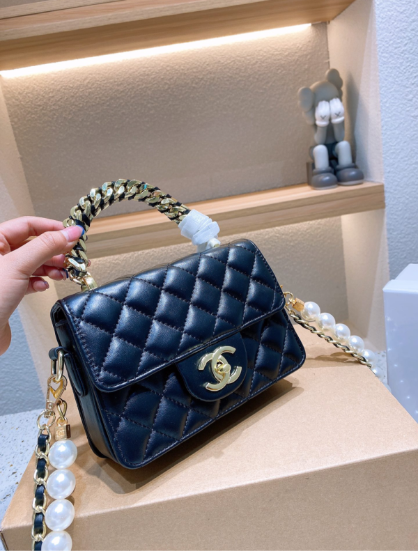 Black leather Chanel handbag Fashion