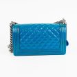 Chanel Boy Old Medium Turquoise Blue Patent For Sale