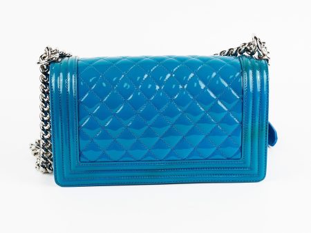 Chanel Boy Old Medium Turquoise Blue Patent For Sale