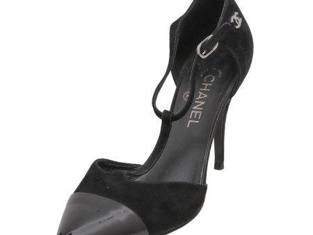 Chanel Black CC Cap Toe Chaus Ouvertes T Strap Pumps 40.5 Hot on Sale