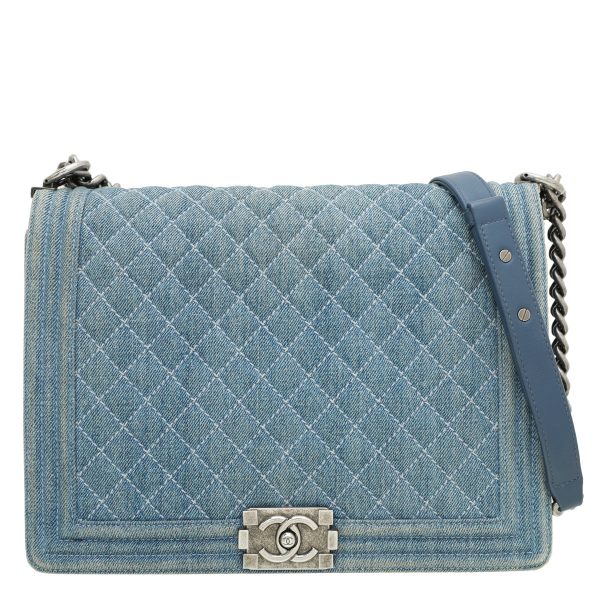 Chanel Blue Denim Quilted Le Boy Large Bag Supply