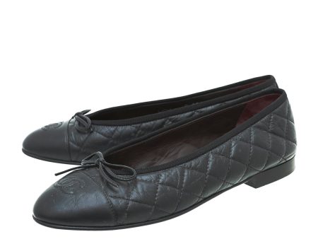 Chanel Black CC Cap Toe Quilted Flat Ballerina 38.5 Hot on Sale